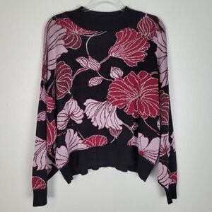 Eloquii Floral Sweater Mock Neck Stretch Knit Black Red Mauve Purple Size 22/24